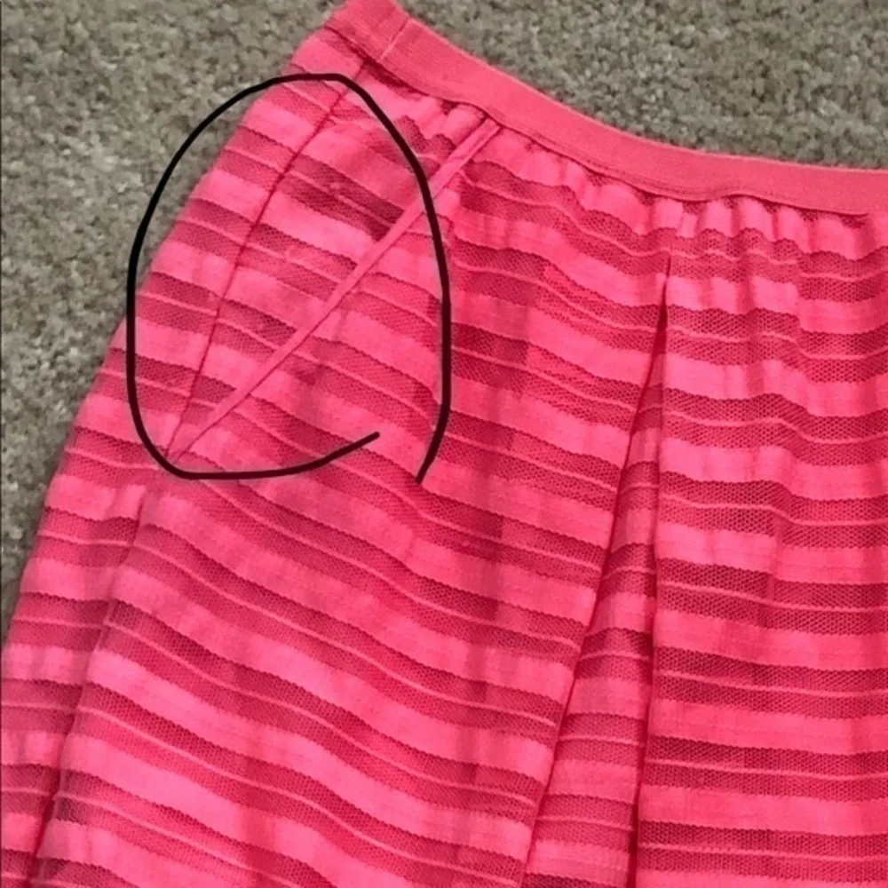 Anthropologie Maeve Coral Skirt Striped Mesh Midi Style Wedding guest